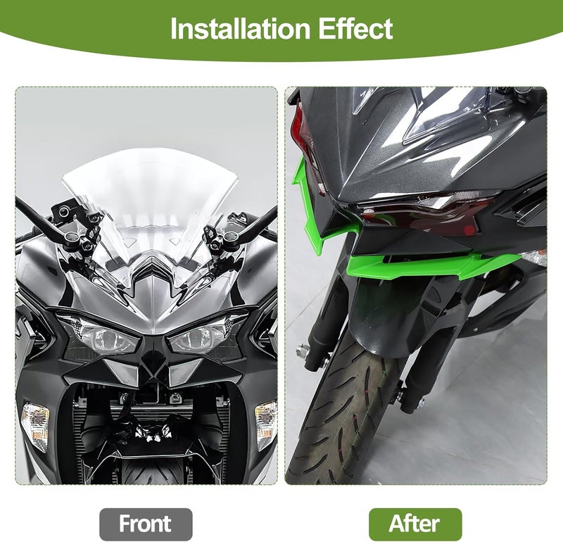 XIDAODIT for Kawasaki Ninja 500 Z500 Ninja500 Motorcycle Front Fairing Winglet Aerodynamic Spoiler Beak Nose Cone Extension Fixed Wing Kit(Green) - Image 3